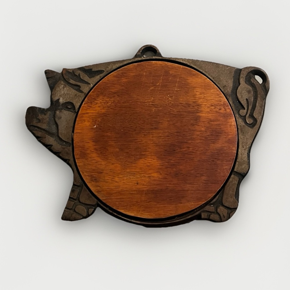 Vintage Cast Iron Wood Pig Hog Trivet /Charcuterie board / wall decor